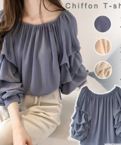 Korean version of one-shoulder off-shoulder loose chiffon shirt scheming | 1032