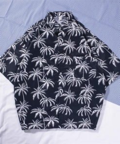 men's beach shirt surfing coconut tree short-sleeved floral shirt cotton | 1034 - Image 49