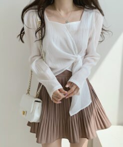 Korean square collar shirt bubble long sleeve straps slim temperament shirt women | 1031 - Image 7