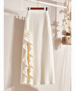 women 2024 autumn and winter new high waist slim milky white mid-length skirt Frech style |1043