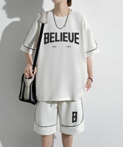 Summer Plus Size Suit Hong Kong Style Vintage Short Sleeve T-Shirt Shorts Casual Sportswear Men's Loose Two-Piece Suit | 1014 - Image 26