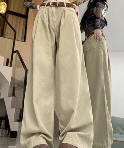 American Style High Street Solid Color Jeans Women's Mop Pants Versatile Loose Straight Wide-leg Pants Wholesale | 1047 - Image 12