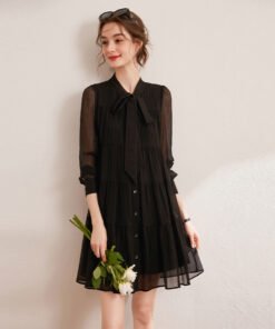 Long Sleeve Mid-Length Non-Elastic Women's Pleated Dress | 1001 - Image 6