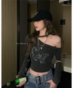 Alternative view of Threaded cotton sleeve T-shirt for women, | 1063