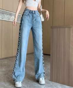 side woven hollow wide-leg jeans women | 1079 - Image 9