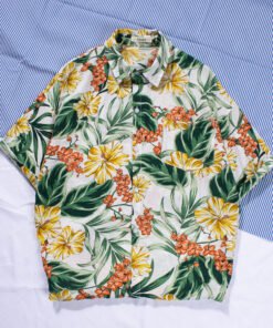 men's beach shirt surfing coconut tree short-sleeved floral shirt cotton | 1034 - Image 3