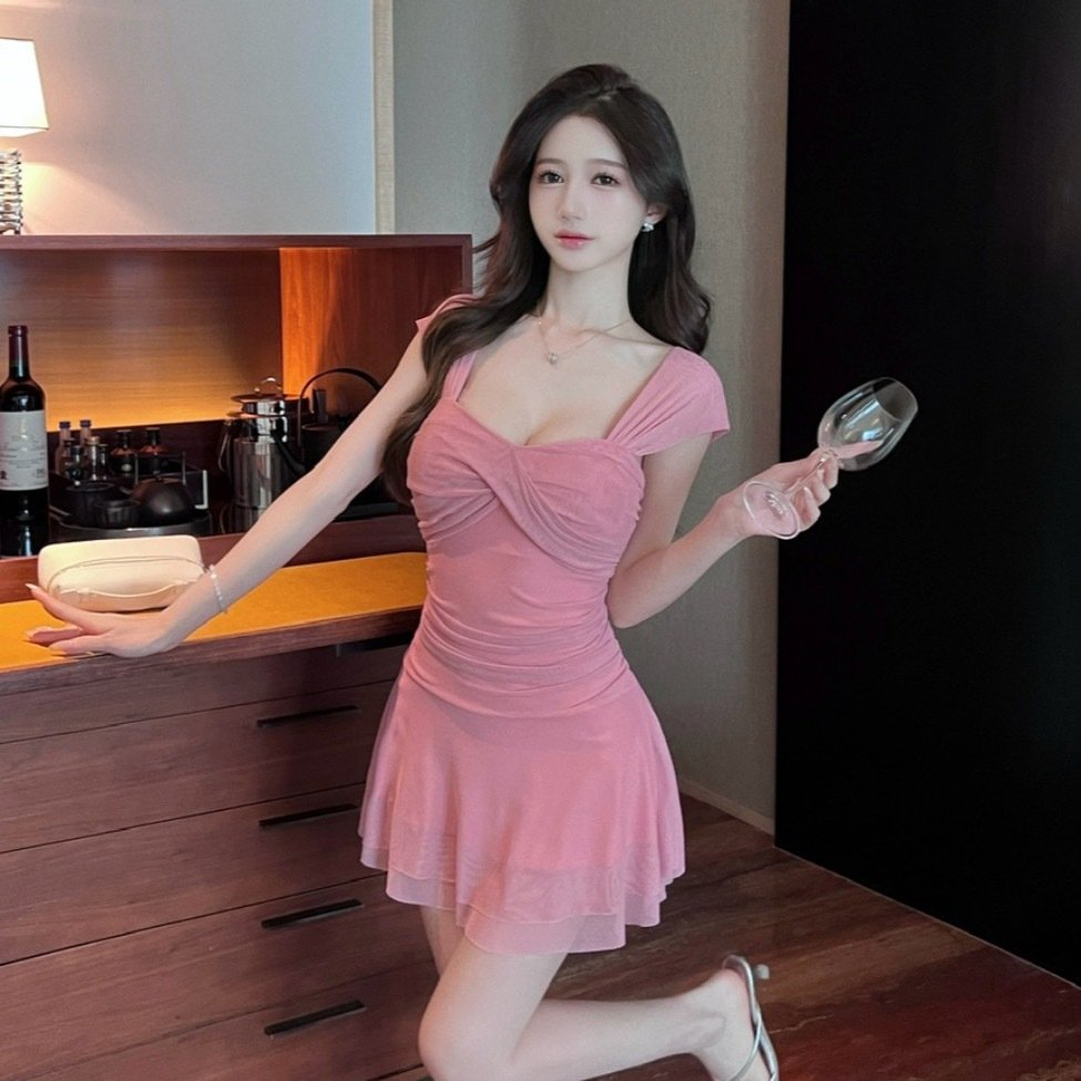 women's low-cut mesh candy-colored ruffled backless slim dress | 1039 - Image 21