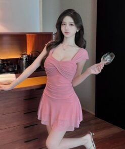 women's low-cut mesh candy-colored ruffled backless slim dress | 1039 - Image 23