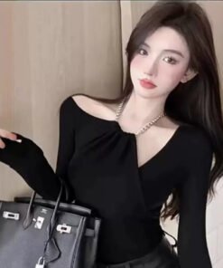 Design sense off-shoulder short tight white t-shirt | 1073 - Image 5