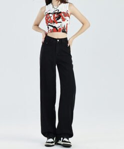new style high waist slim loose straight drape mopping narrow wide leg pants | 1048 - Image 16