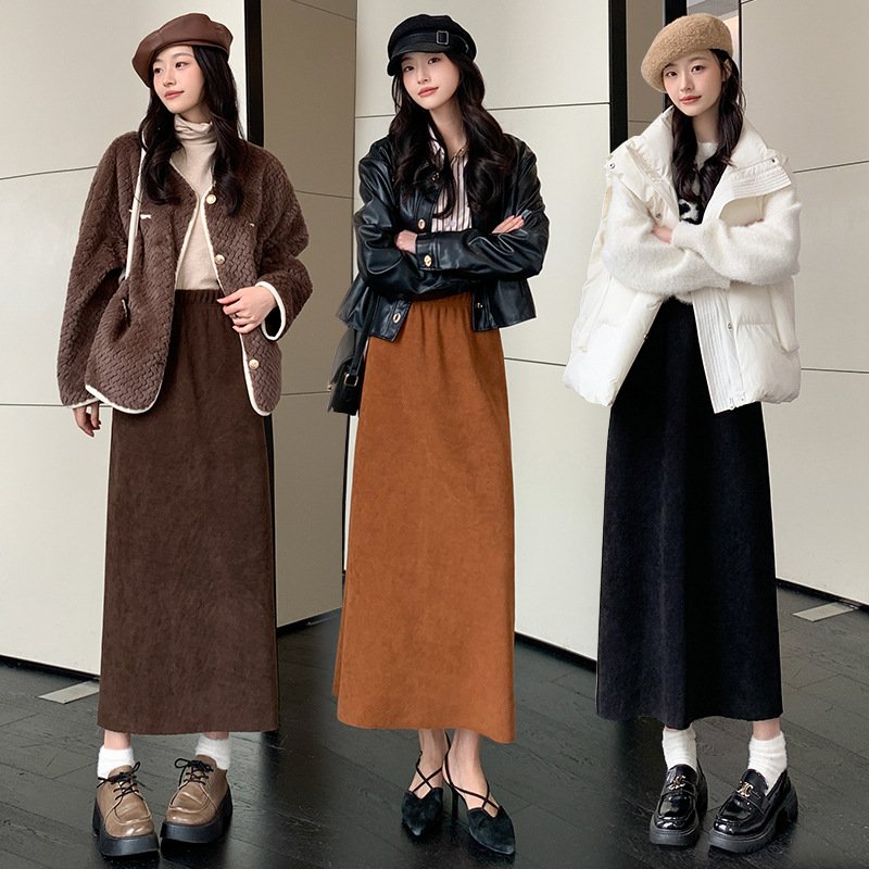 women's autumn and winter thickened knitted hip skirt mid-length back slit lazy style long skirt | 1044 - Image 2