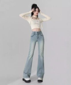 Alternative view of light blue flared jeans for women | 1083