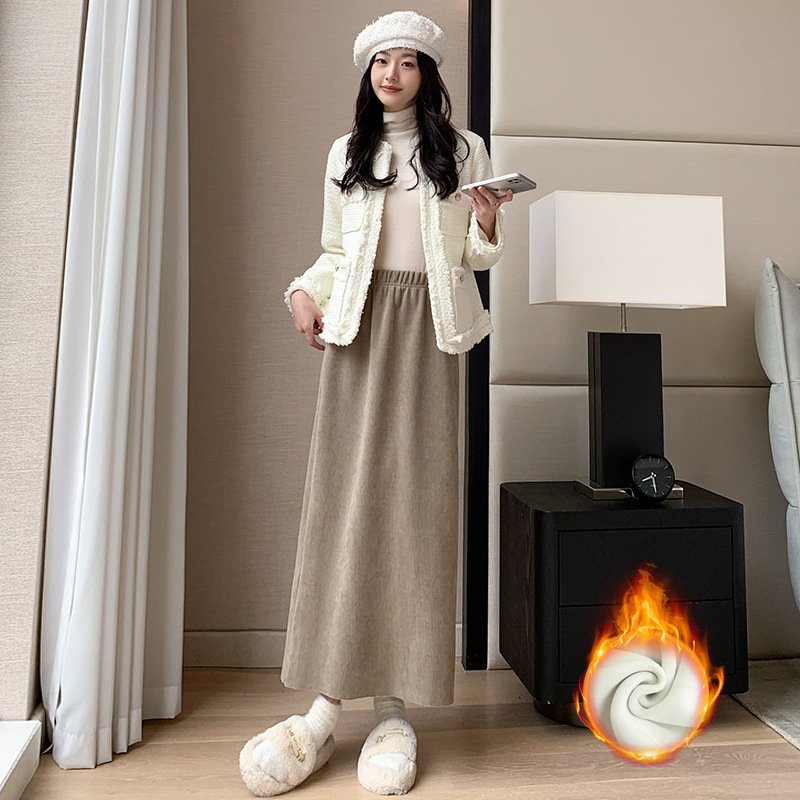 women's autumn and winter thickened knitted hip skirt mid-length back slit lazy style long skirt | 1044 - Image 41