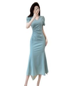 High Sense V-neck Puff Sleeve Slimming Fishtail Skirt | 1002 - Image 5