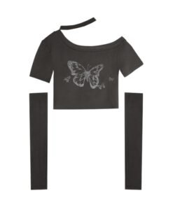 Threaded cotton sleeve T-shirt for women, | 1063 - Image 5