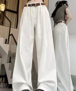 American Style High Street Solid Color Jeans Women's Mop Pants Versatile Loose Straight Wide-leg Pants Wholesale | 1047 - Image 8
