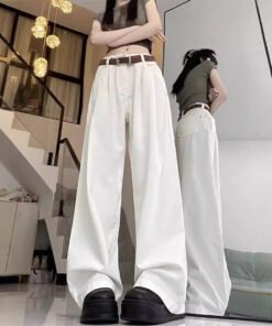 American Style High Street Solid Color Jeans Women's Mop Pants Versatile Loose Straight Wide-leg Pants Wholesale | 1047 - Image 5