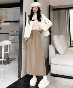 women's autumn and winter thickened knitted hip skirt mid-length back slit lazy style long skirt | 1044 - Image 10