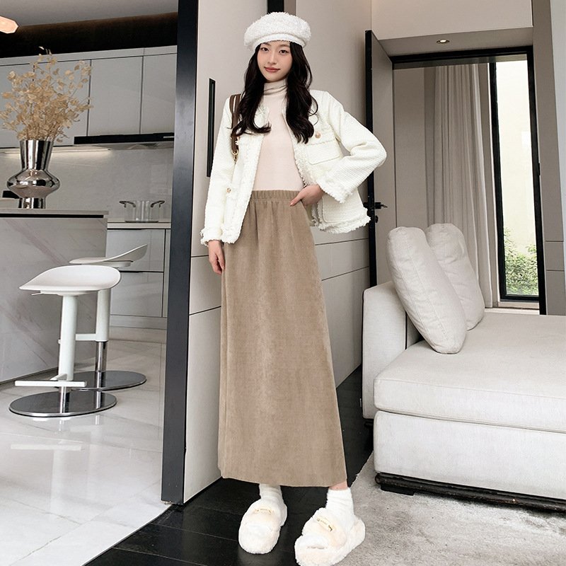 women's autumn and winter thickened knitted hip skirt mid-length back slit lazy style long skirt | 1044 - Image 11