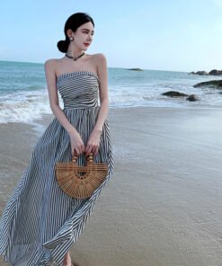 French style off-shoulder pleated slim high waist A-line dress | 1059 - Image 7