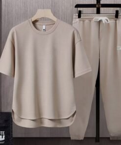 solid color men's T-shirt Japanese trend ins short-sleeved trousers two-piece suit | 1023 - Image 6