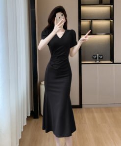 High Sense V-neck Puff Sleeve Slimming Fishtail Skirt | 1002 - Image 7