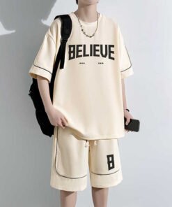 Summer Plus Size Suit Hong Kong Style Vintage Short Sleeve T-Shirt Shorts Casual Sportswear Men's Loose Two-Piece Suit | 1014 - Image 28