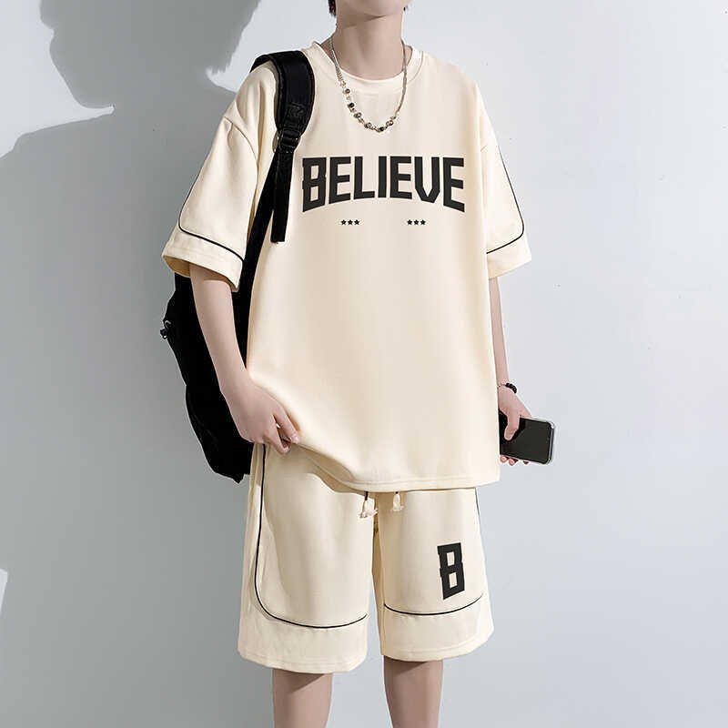 Summer Plus Size Suit Hong Kong Style Vintage Short Sleeve T-Shirt Shorts Casual Sportswear Men's Loose Two-Piece Suit | 1014 - Image 33