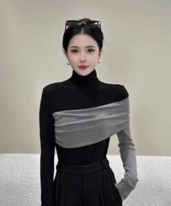 Alternative view of half-high collar tops slim fit  | 1075
