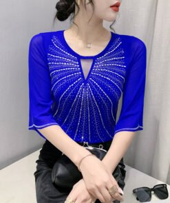 hollow hot diamond versatile slim three-quarter sleeve | 1062 - Image 11