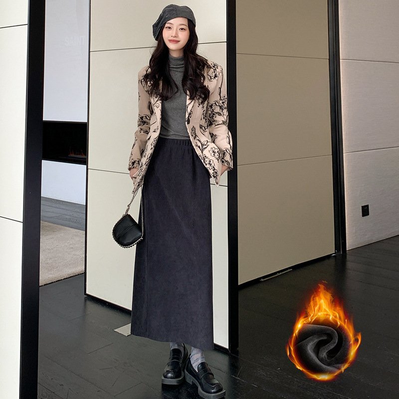 women's autumn and winter thickened knitted hip skirt mid-length back slit lazy style long skirt | 1044 - Image 64