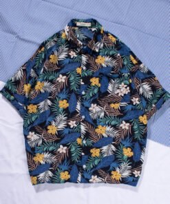 men's beach shirt surfing coconut tree short-sleeved floral shirt cotton | 1034 - Image 16