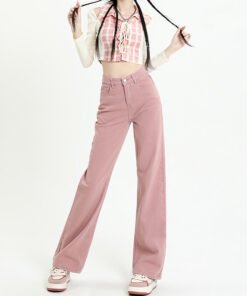 Alternative view of new style high waist slim loose straight drape mopping narrow wide leg pants | 1048