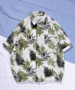 men's beach shirt surfing coconut tree short-sleeved floral shirt cotton | 1034 - Image 11