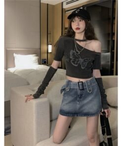 Threaded cotton sleeve T-shirt for women, | 1063 - Image 4