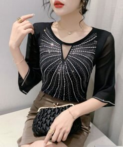 hollow hot diamond versatile slim three-quarter sleeve | 1062