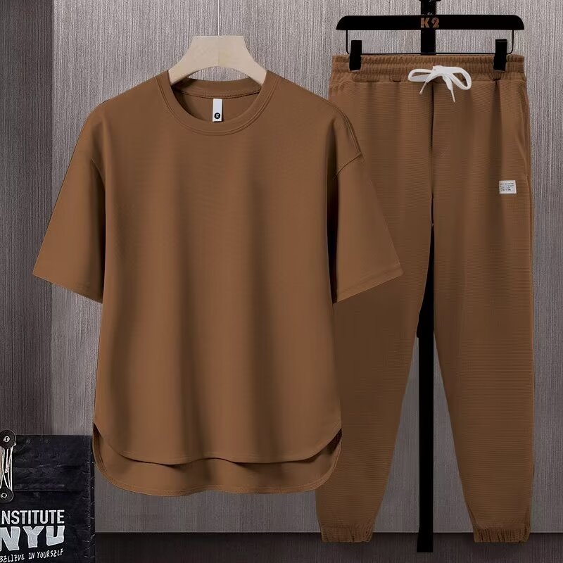 solid color men's T-shirt Japanese trend ins short-sleeved trousers two-piece suit | 1023 - Image 27