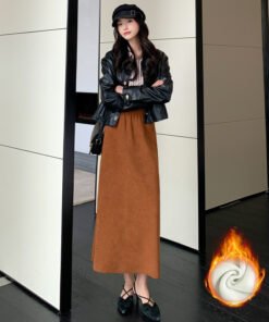women's autumn and winter thickened knitted hip skirt mid-length back slit lazy style long skirt | 1044 - Image 75