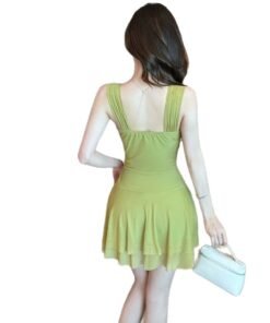 women's low-cut mesh candy-colored ruffled backless slim dress | 1039 - Image 5