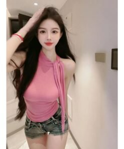 Pure desire style halter neck high collar sleeveless vest women's summer and autumn new style temperament gentle ribbon sexy chest inner top | 1009 - Image 9