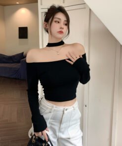 Alternative view of Real Shot Spring 2020 T Shirt New Slim Fit Slimming off-Shoulder Shoulder-Baring Hot Girl Top Short Bottoming Shirt | 1011