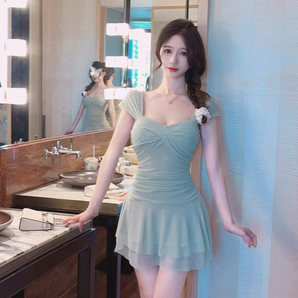 women's low-cut mesh candy-colored ruffled backless slim dress | 1039 - Image 2
