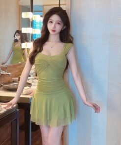 women's low-cut mesh candy-colored ruffled backless slim dress | 1039 - Image 14