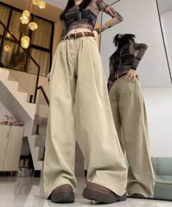 American Style High Street Solid Color Jeans Women's Mop Pants Versatile Loose Straight Wide-leg Pants Wholesale | 1047 - Image 3