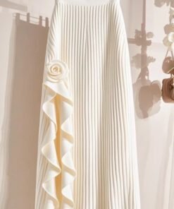 women 2024 autumn and winter new high waist slim milky white mid-length skirt Frech style |1043 - Image 3