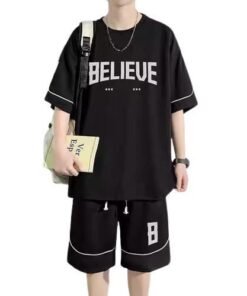 Summer Plus Size Suit Hong Kong Style Vintage Short Sleeve T-Shirt Shorts Casual Sportswear Men's Loose Two-Piece Suit | 1014 - Image 6