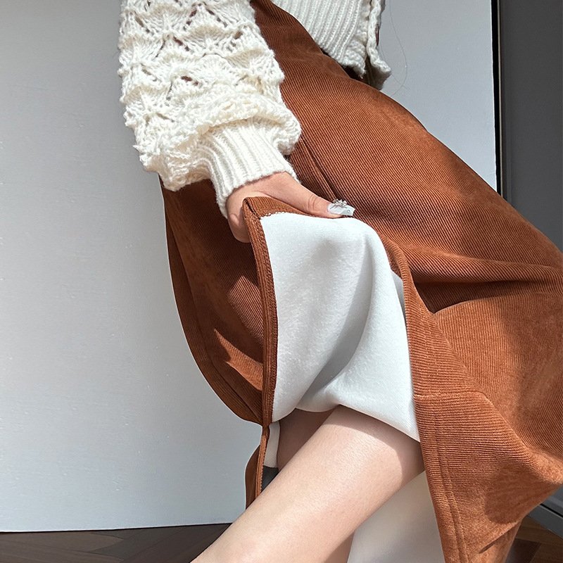 women's autumn and winter thickened knitted hip skirt mid-length back slit lazy style long skirt | 1044 - Image 3