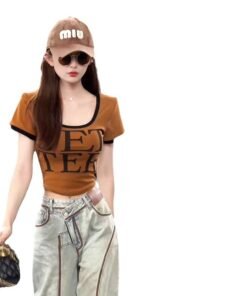 picy short-sleeved high waist design denim wide-leg pants | 1082 - Image 5