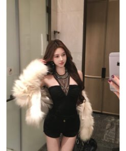 scarf collar splicing netsha halter neck type slim fit removable sleeves | 1072