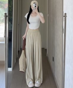 Yamamoto pants ice silk high waist drape casual wide leg pants  | 1045 - Image 3